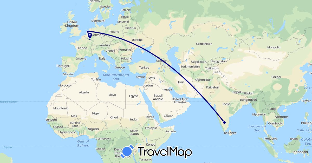 TravelMap itinerary: driving in India, Luxembourg, Netherlands (Asia, Europe)